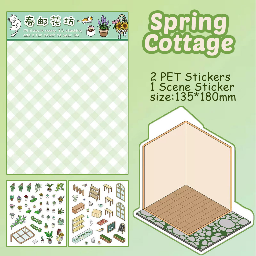 Spring Cottage DIY 3D Scene Stickers - 3 Miniature Scenes