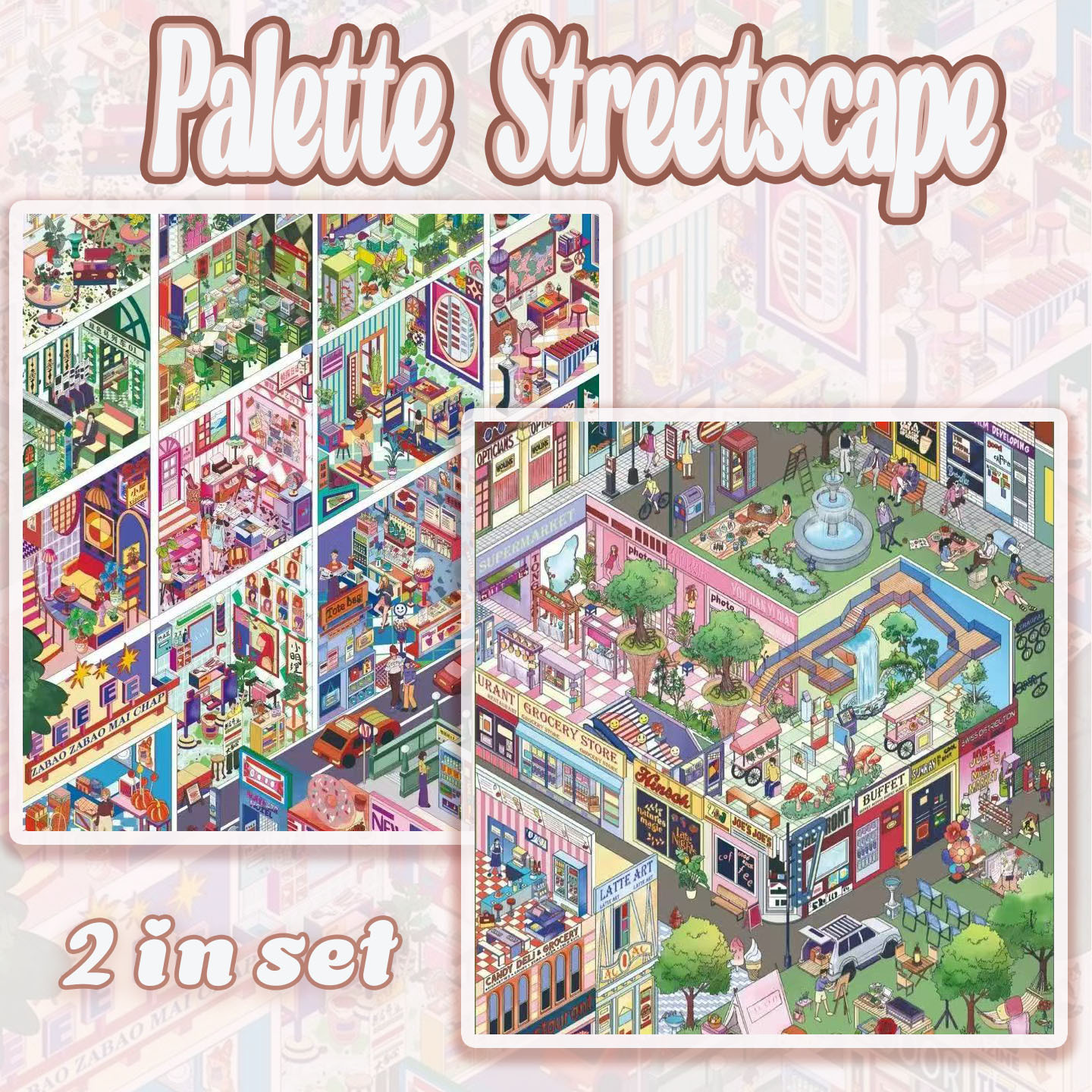 Palette Streetscape DIY 3D Scene Stickers Collection - 4 Cute Miniature Scenes
