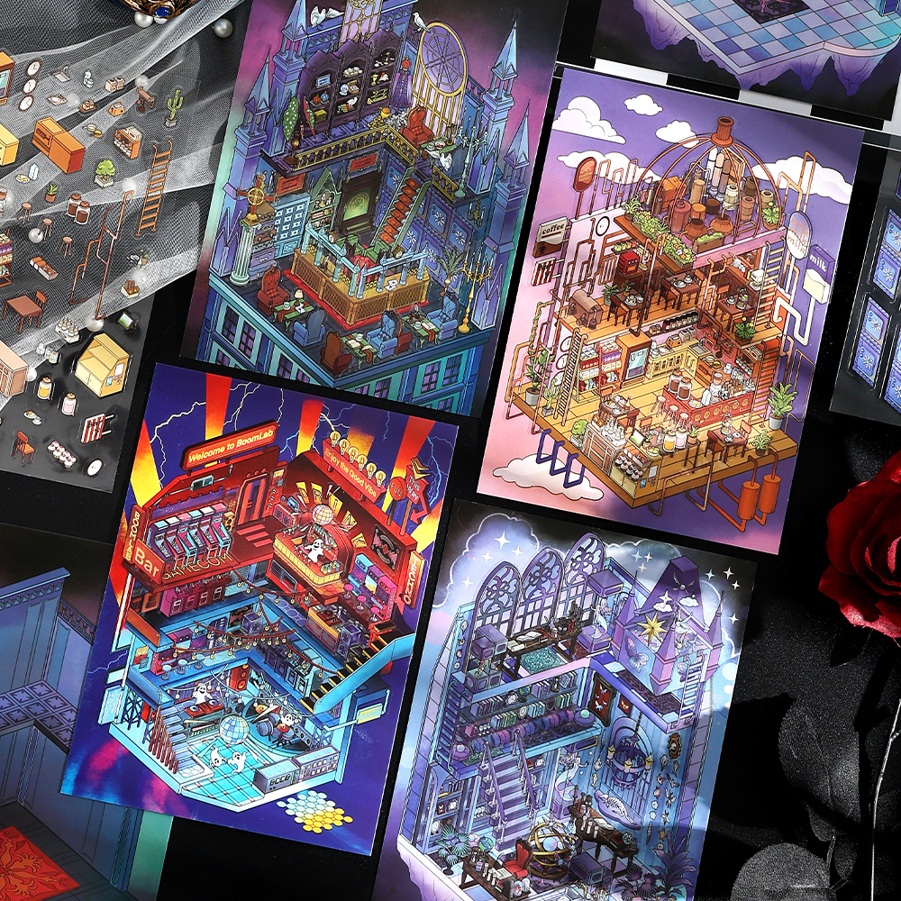 City's Folded Mysteries DIY 3D Scene Stickers - 4 Halloween Miniature Scenes