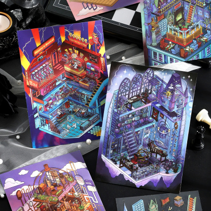 City's Folded Mysteries DIY 3D Scene Stickers - 4 Halloween Miniature Scenes