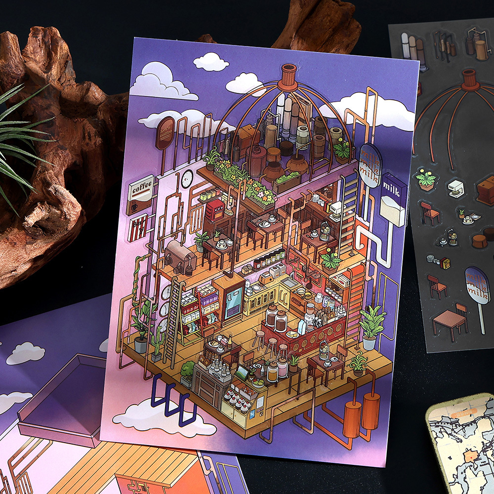 City's Folded Mysteries DIY 3D Scene Stickers - 4 Halloween Miniature Scenes