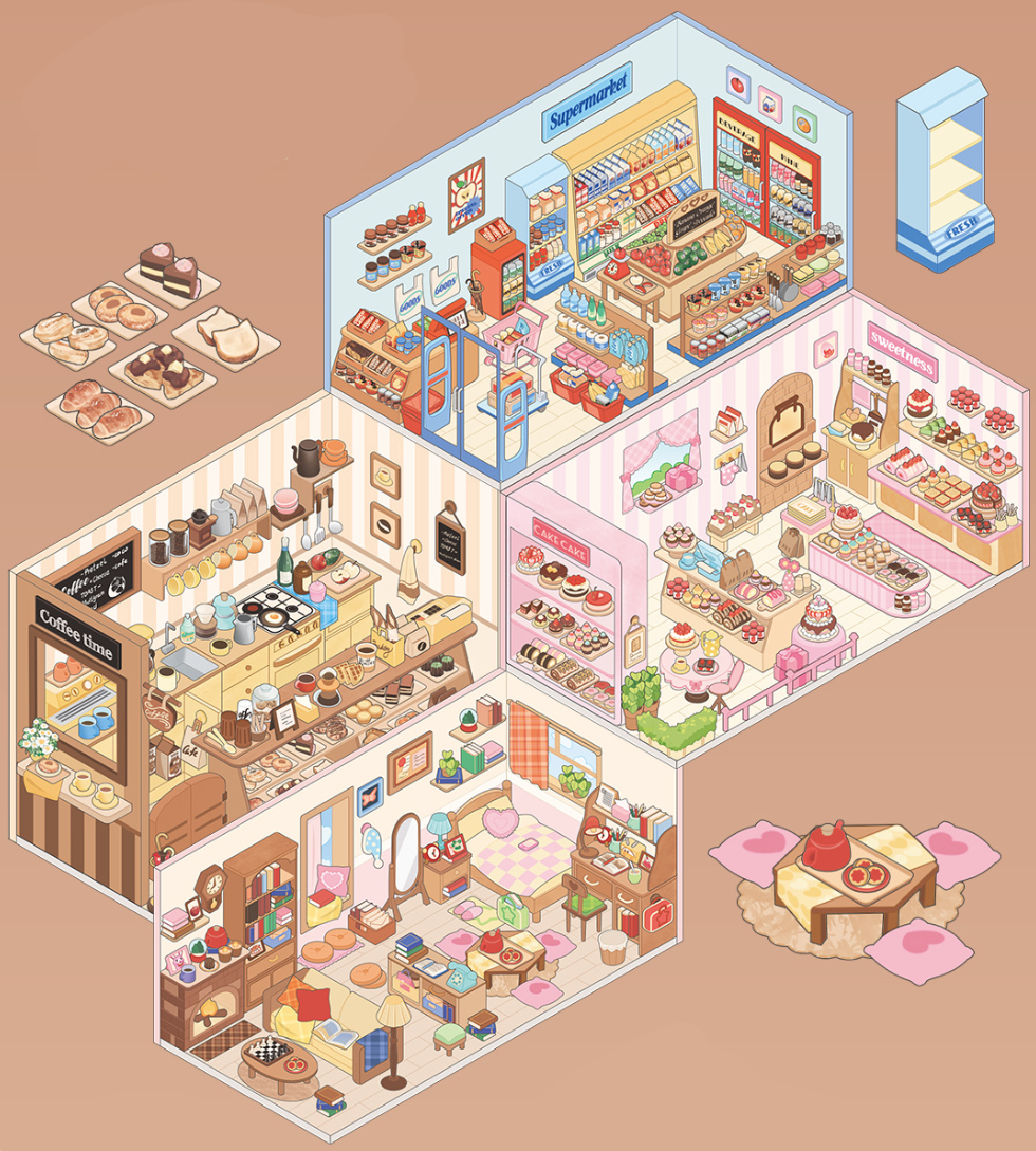 Corner Series: Sweet, Sip, Stay & Shop DIY 3D Scene Stickers 4 Lovely Miniature Scenes