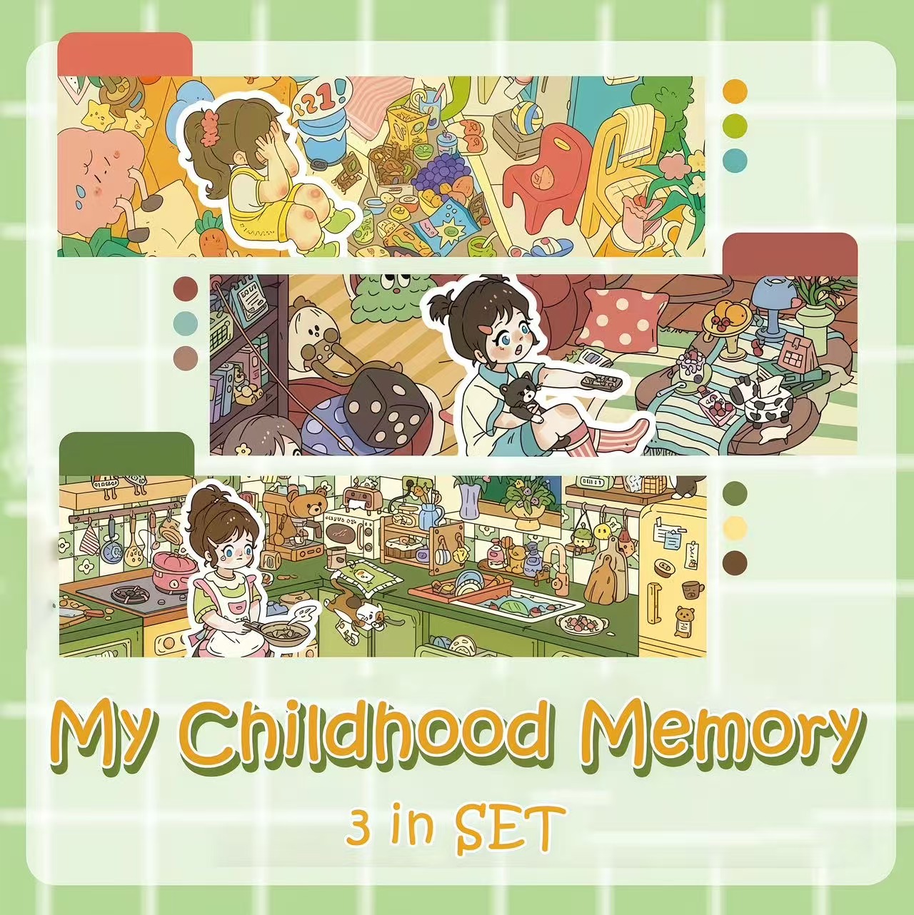My Childhood Memory DIY 3D Sticker Collection - 3 Cute Miniature Scene