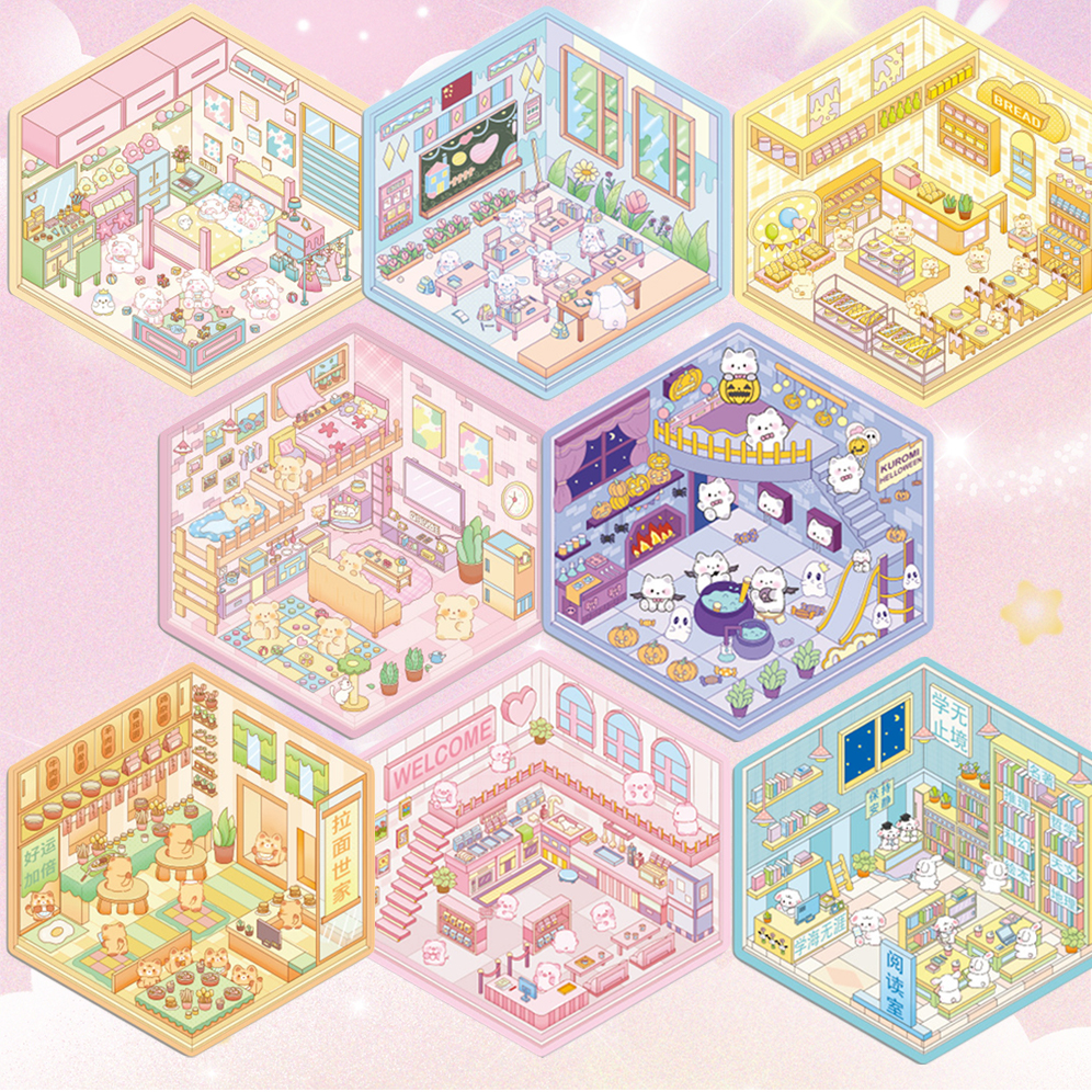 Wonderful House DIY 3D Sticker Collection - 8 Cute Miniature Scenes