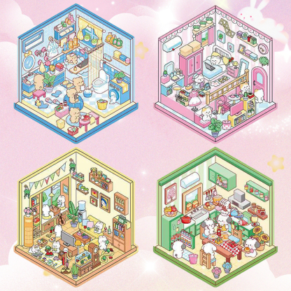 Life series DIY 3D Sticker Collection - 4 Cute Miniature Scenes