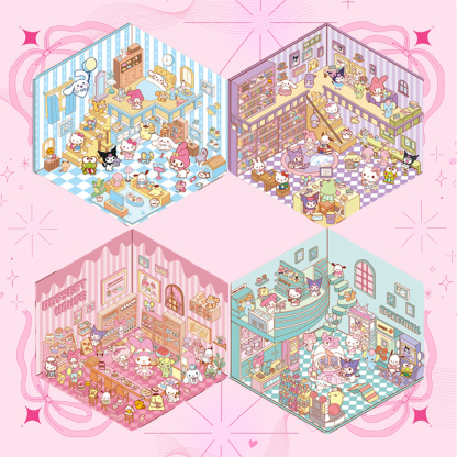 Sanrios Party DIY 3D Scene Stickers 4 Cute Miniature Scenes