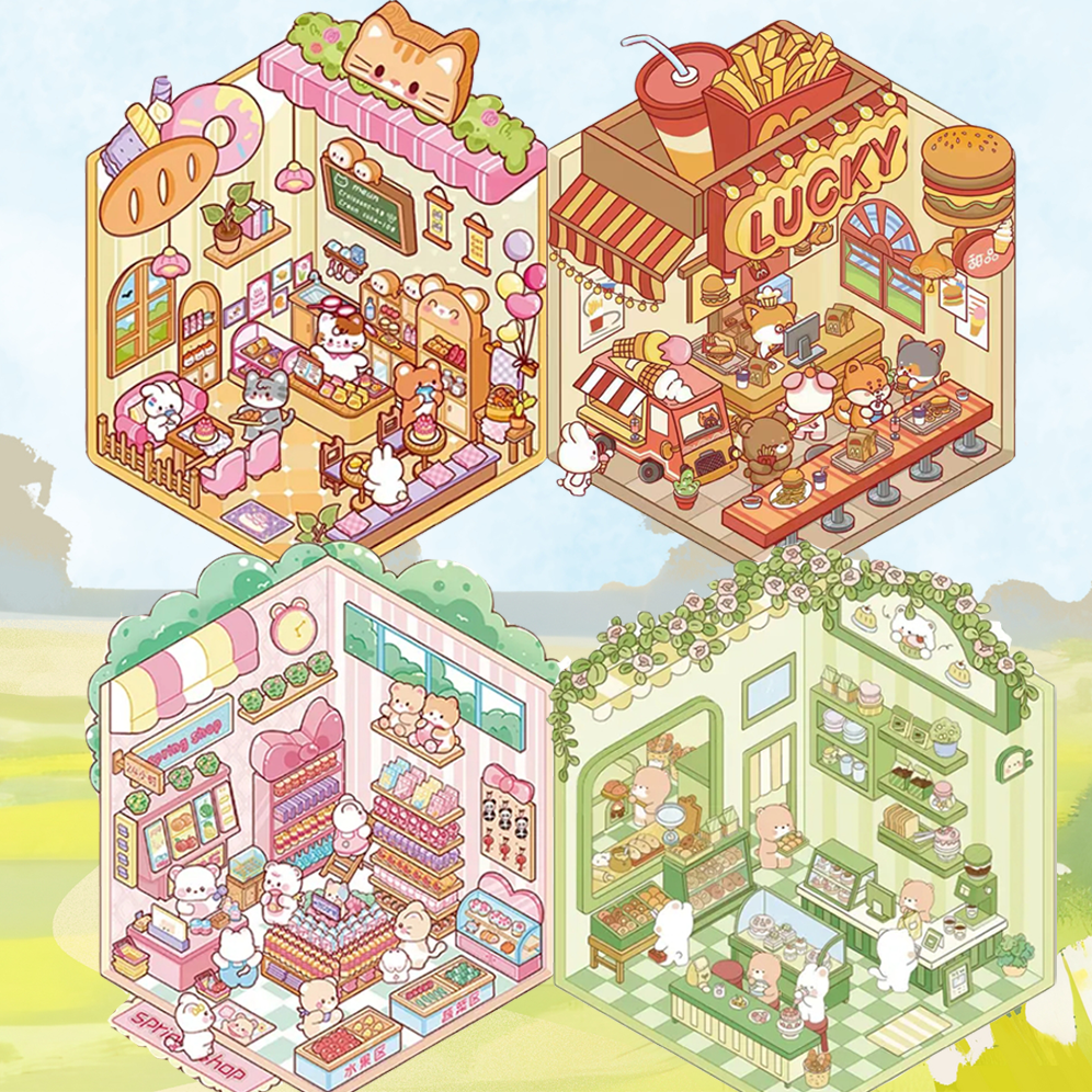 Fresh Bakes & Quick Stops DIY 3D Scene Stickers 2 Lovely Miniature Scenes