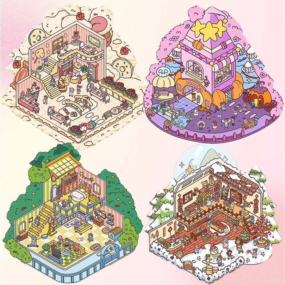 Happy Party DIY 3D Scene Stickers 4 Cute Miniature Scenes