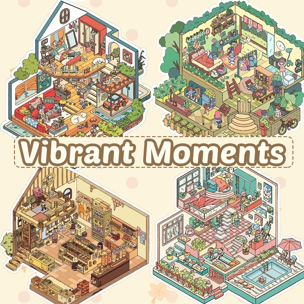 Vibrant Moments DIY 3D Sticker Collection - Cute Miniature Scene