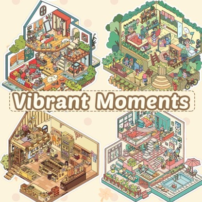 Vibrant Moments DIY 3D Sticker Collection - Cute Miniature Scene