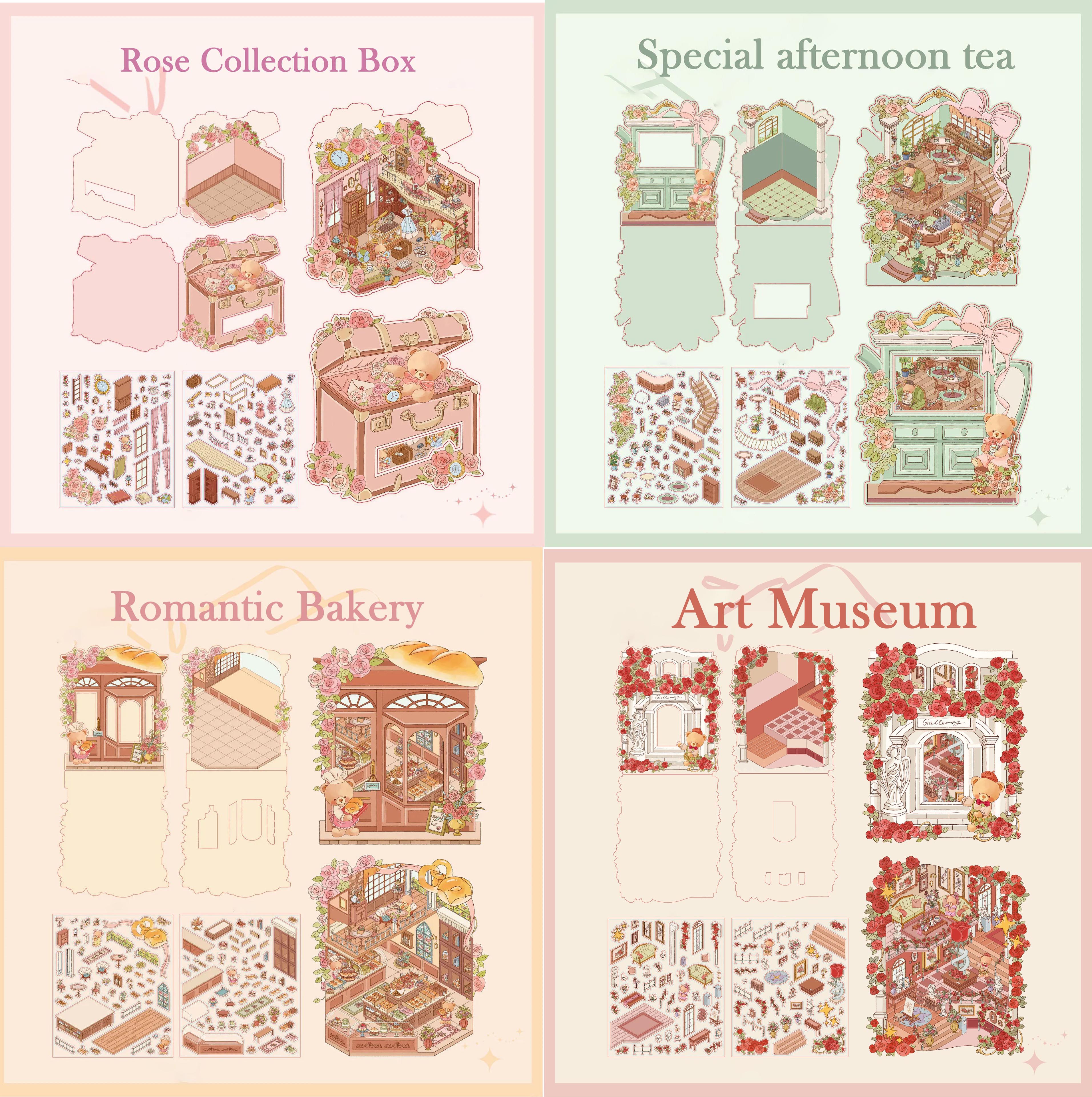 Teddy Bear Blossom Shop DIY 3D Sticker Collection - 3 Cute Miniature Scenes