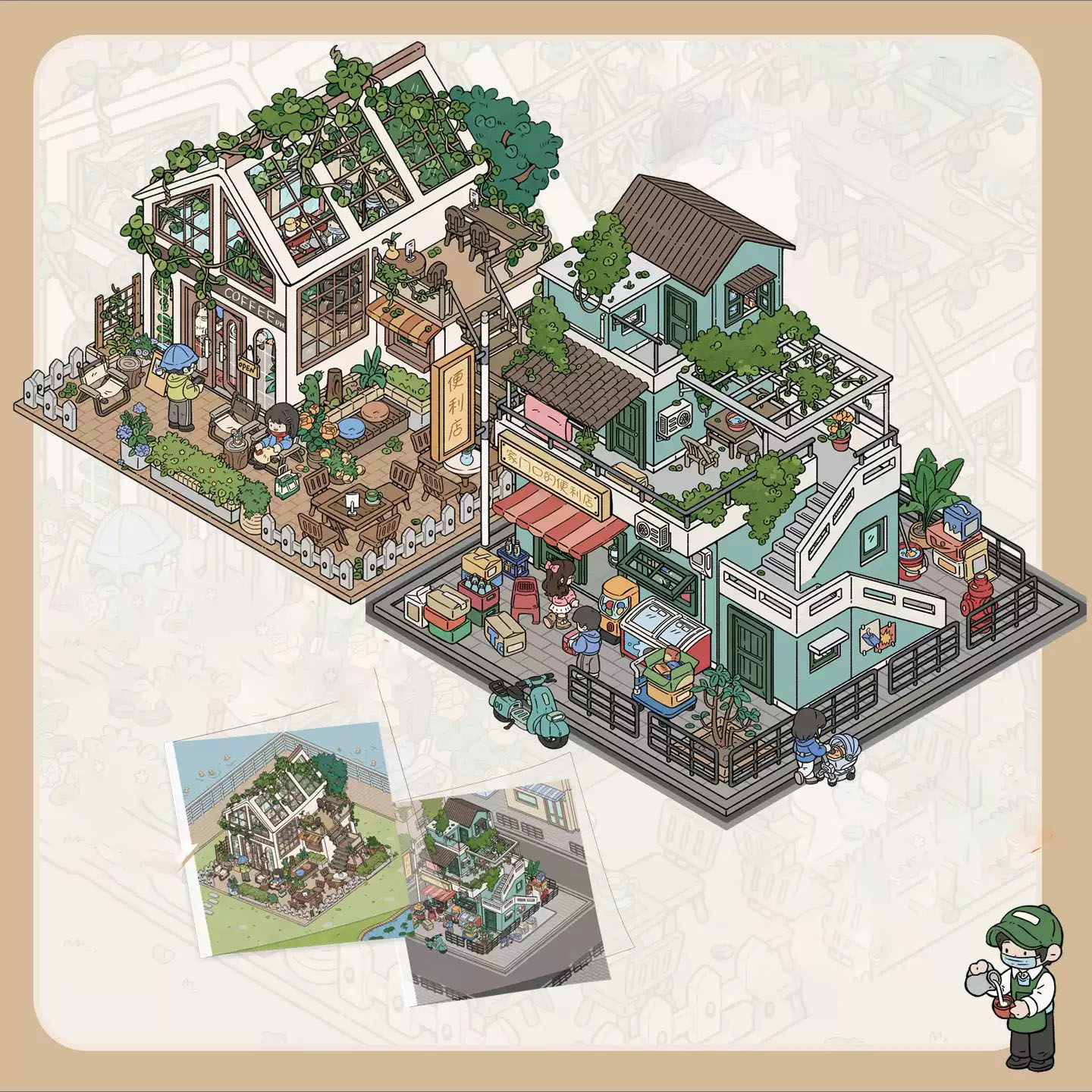 Street-side Shop DIY 3D Sticker Collection - 2 Cute Miniature Scenes