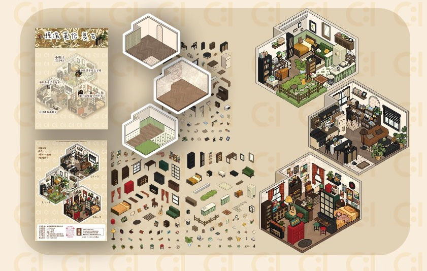 Loft house DIY 3D Scene Stickers 5 Cute Miniature Scenes