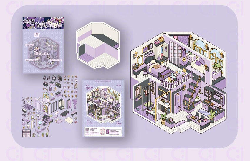 Loft house DIY 3D Scene Stickers 5 Cute Miniature Scenes