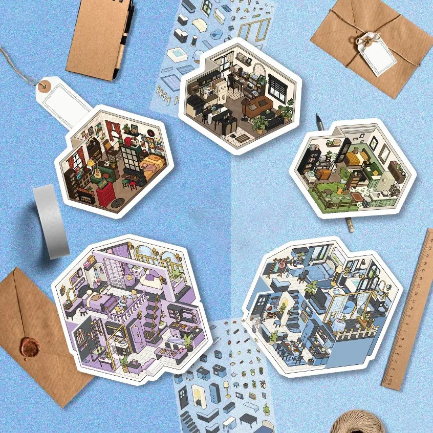 Loft house DIY 3D Scene Stickers 5 Cute Miniature Scenes