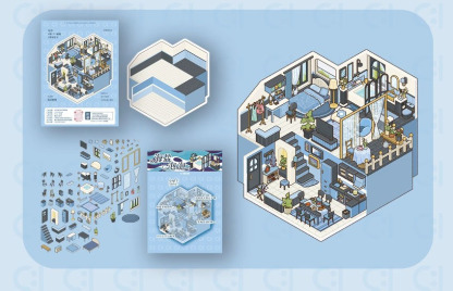 Loft house DIY 3D Scene Stickers 5 Cute Miniature Scenes