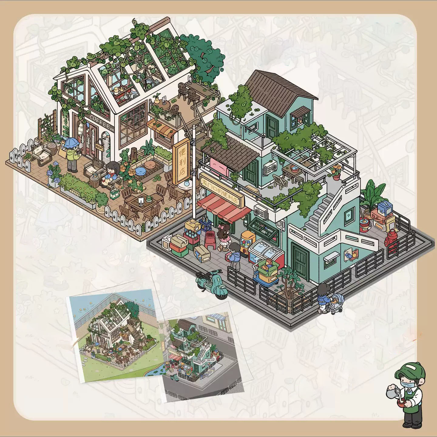 Street-side Shop DIY 3D Sticker Collection - 2 Cute Miniature Scenes