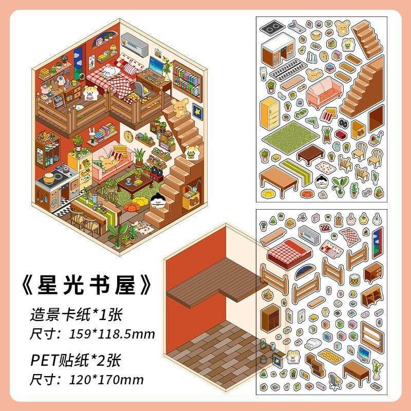 House Landscape DIY 3D Scene Stickers 4 Cute Miniature Scenes