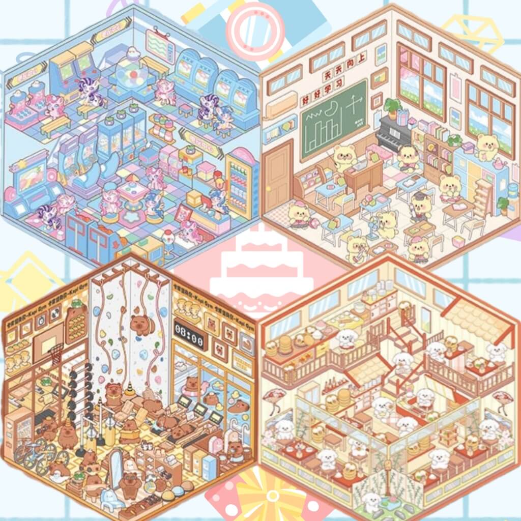 Whimsical Critter Town DIY 3D Sticker Collection 4 Cute Miniature Scenes