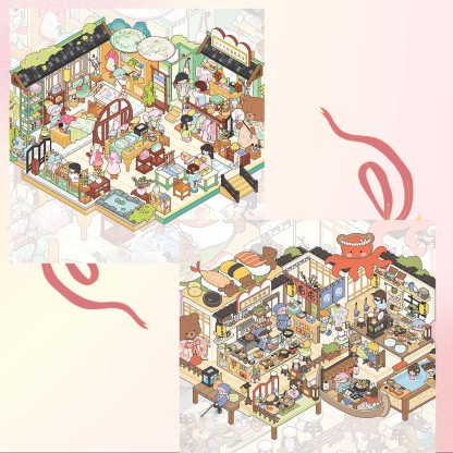 Retro Art DIY 3D Sticker Collection - 2 Cute Miniature Scenes