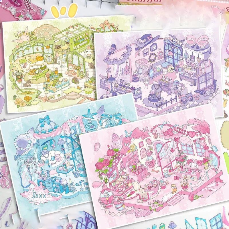 Dreamy shop DIY 3D Scene Sticker Collection - 4 Lovely Miniature Scenes
