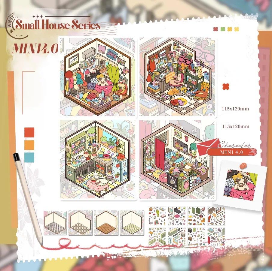 Small House Series DIY 3D Sticker Collection - 4 Cute Miniature Scene