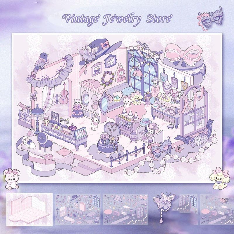 Dreamy shop DIY 3D Scene Sticker Collection - 4 Lovely Miniature Scenes