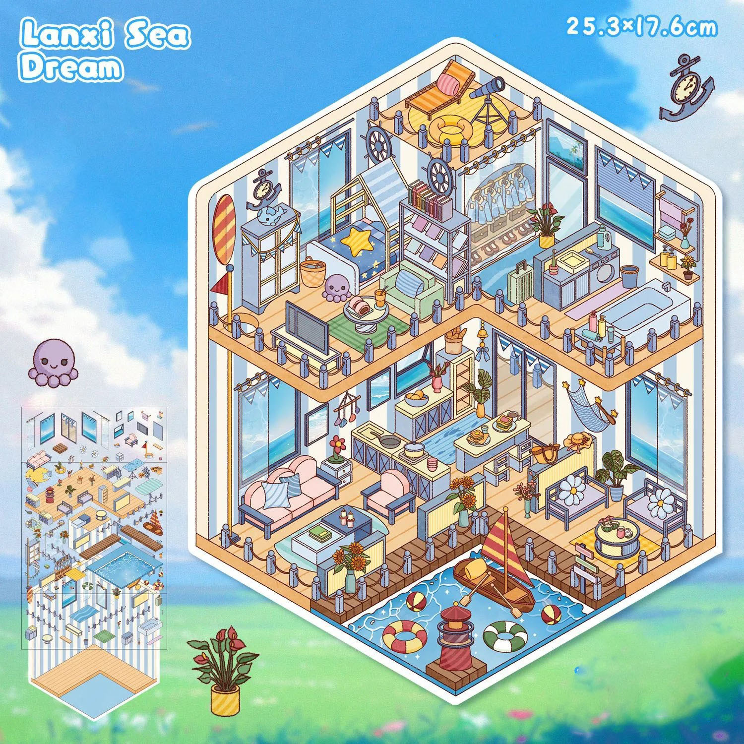 Sea Coconut Apartment DIY 3D Scene Stickers Lovely Miniature Scenes