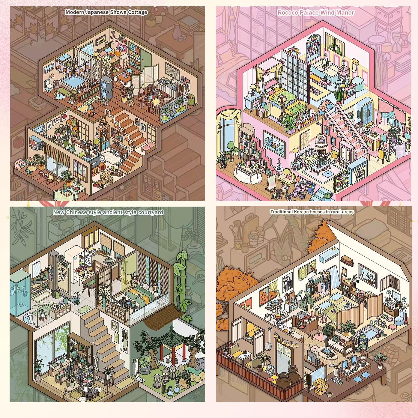 Cottage Series DIY 3D Sticker Collection - 4 Cute Miniature Scenes