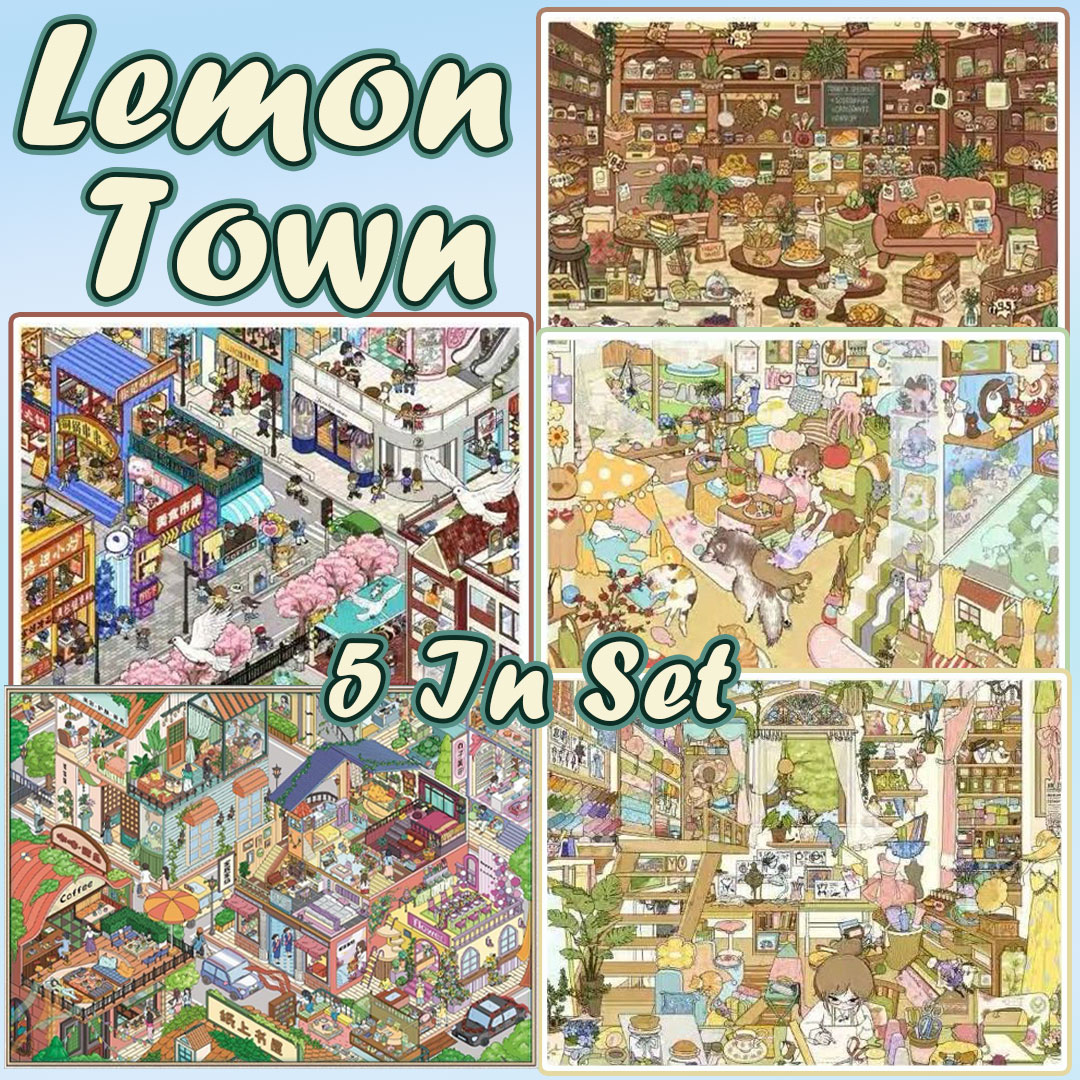 Lemon Town DIY 3D Scene Stickers Collection - 5 Cute Miniature Scenes