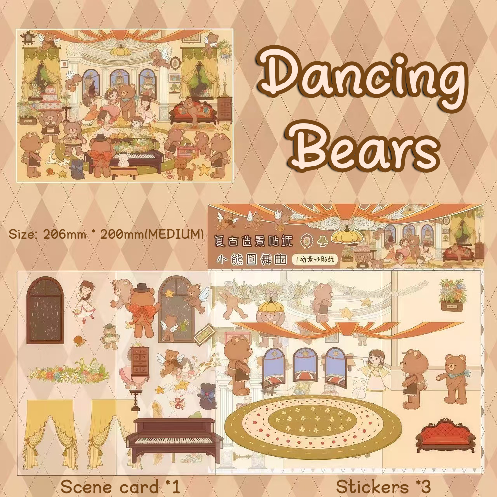 Dancing Bears DIY 3D Scene Stickers - Cute Miniature Scene