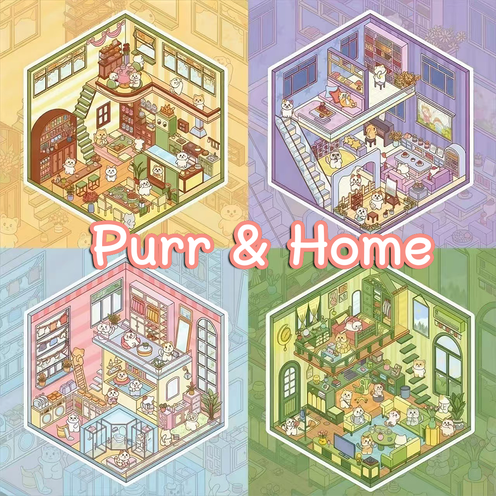 Purr & Home Series DIY 3D Sticker Collection - 4 Cute Miniature Scenes