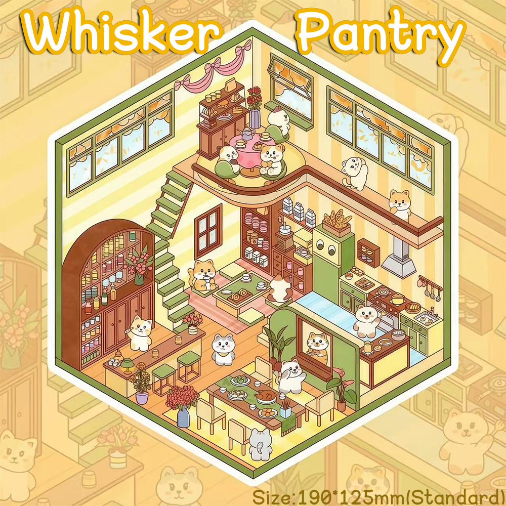 Purr & Home Series DIY 3D Sticker Collection - 4 Cute Miniature Scenes