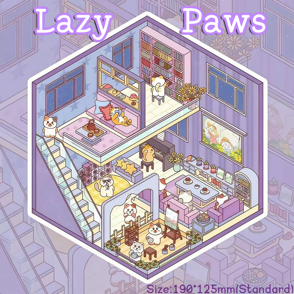 Purr & Home Series DIY 3D Sticker Collection - 4 Cute Miniature Scenes