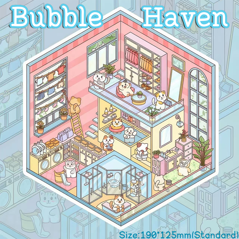 Purr & Home Series DIY 3D Sticker Collection - 4 Cute Miniature Scenes