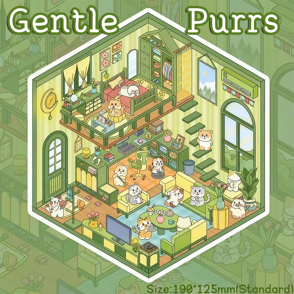 Purr & Home Series DIY 3D Sticker Collection - 4 Cute Miniature Scenes