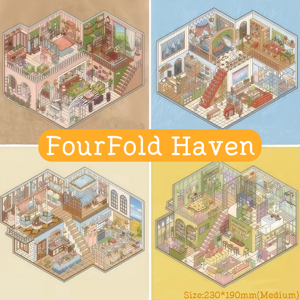 FourFold Haven DIY 3D Sticker Collection - 4 Cute Miniature Scenes