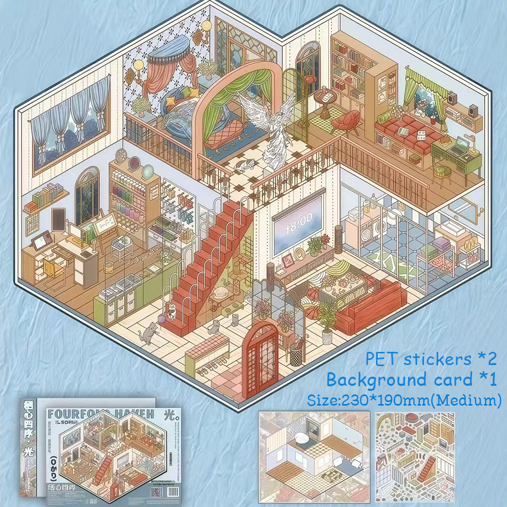 FourFold Haven DIY 3D Sticker Collection - 4 Cute Miniature Scenes