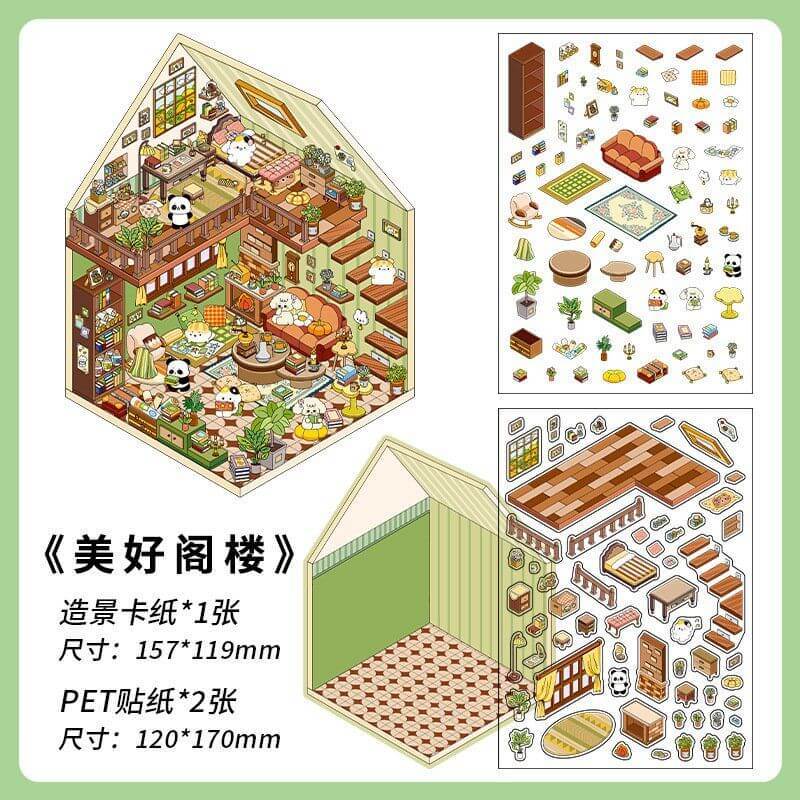 House Landscape DIY 3D Scene Stickers 4 Cute Miniature Scenes