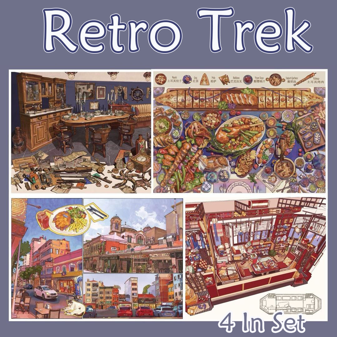 Retro Trek DIY 3D Scene Stickers Collection - 4 Cute Miniature Scenes