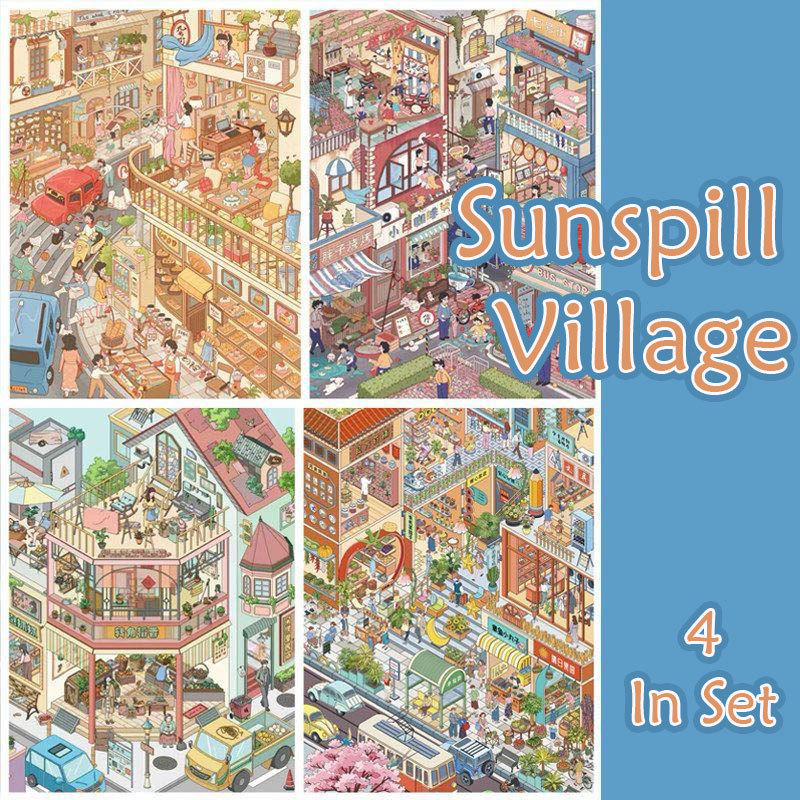 Sunspill Village DIY 3D Scene Stickers Collection - 4 Cute Miniature Scenes
