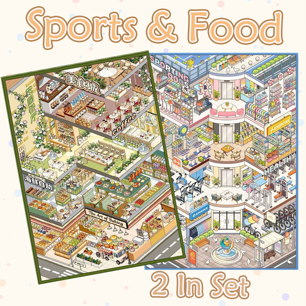 Sports & Food DIY 3D Scene Stickers Collection - 2 Cute Miniature Scenes