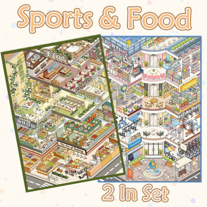 Sports & Food DIY 3D Scene Stickers Collection - 2 Cute Miniature Scenes
