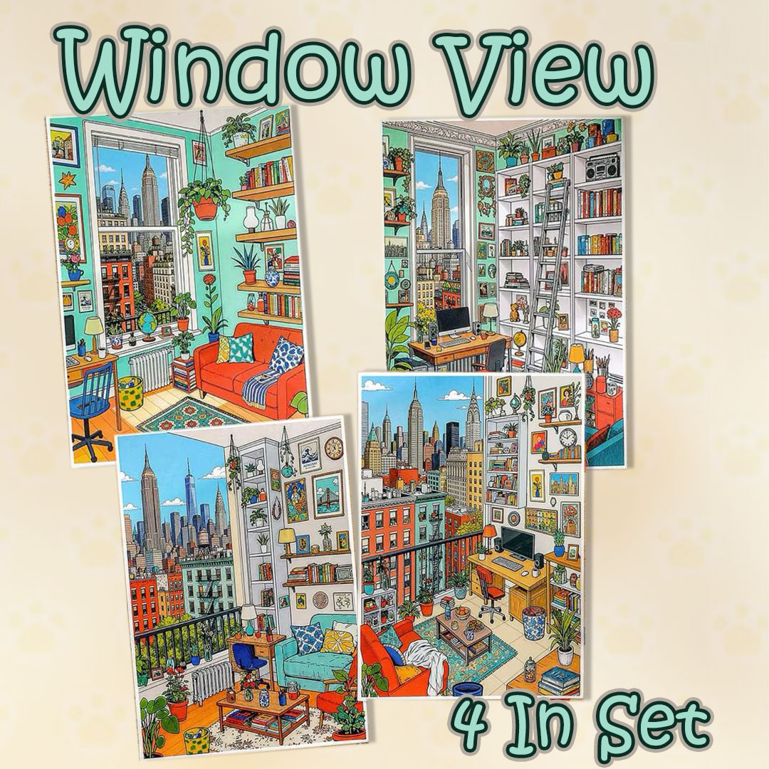 Window View DIY 3D Scene Stickers Collection - 4 Cute Miniature Scenes