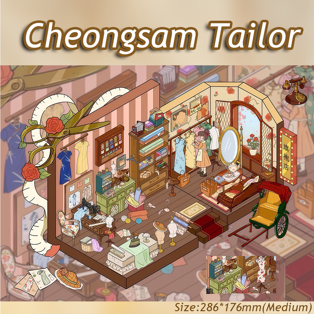 Cheongsam Tailor DIY 3D Sticker Collection - Cute Miniature Scene