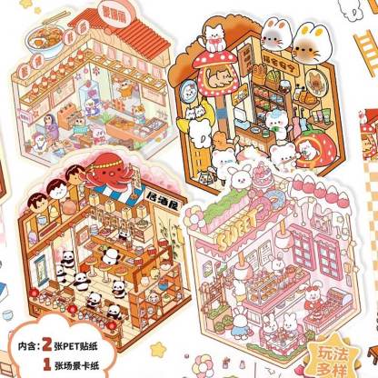 Furry Friends Tycoon DIY 3D Scene Stickers 4 Cute Miniature Scenes