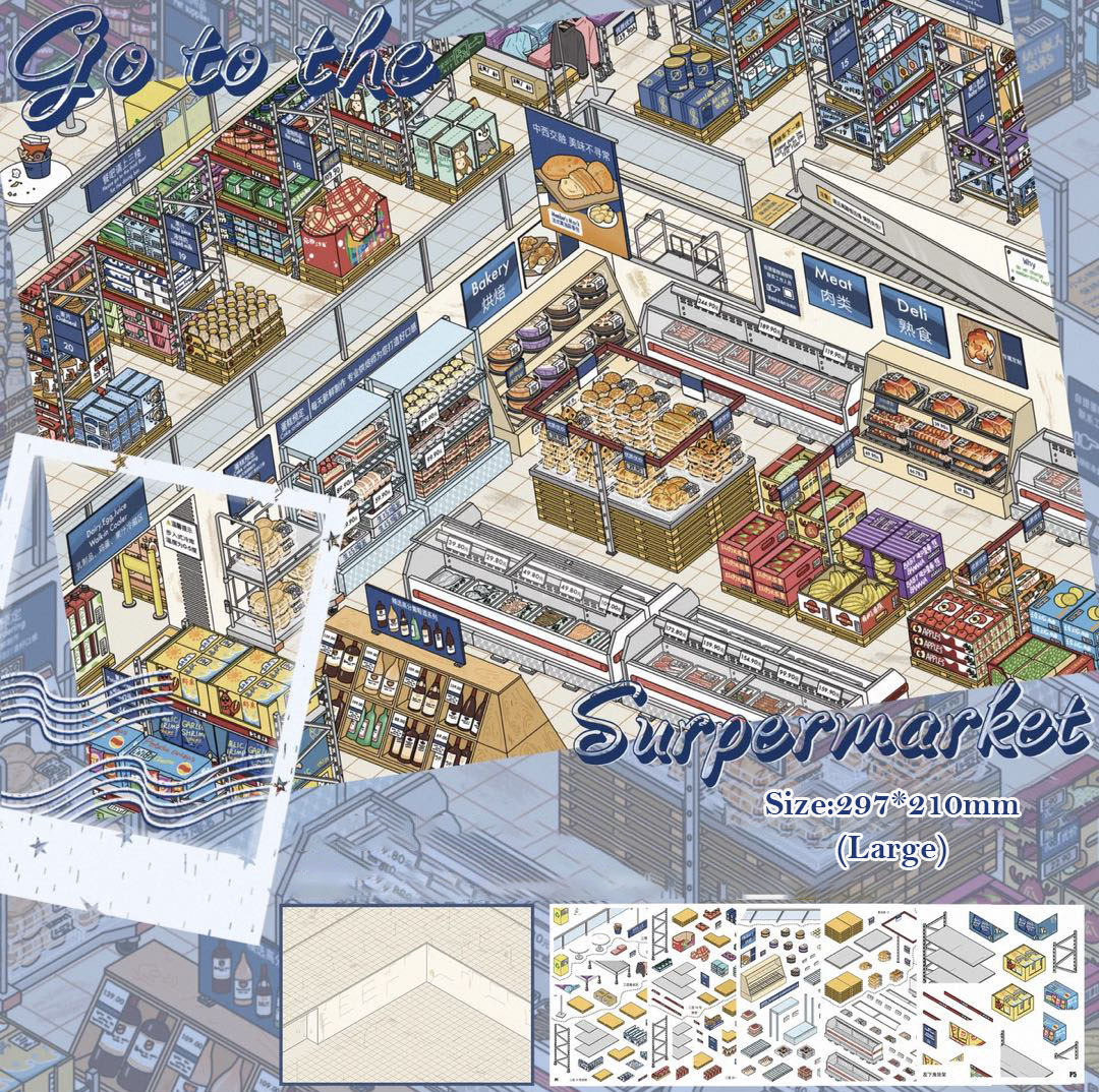 Supermarket DIY 3D Scene Stickers - Cute Miniature Scene