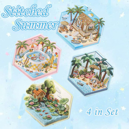 Stitched Summer DIY 3D Scene Stickers Collection - 4 Cute Miniature Scenes