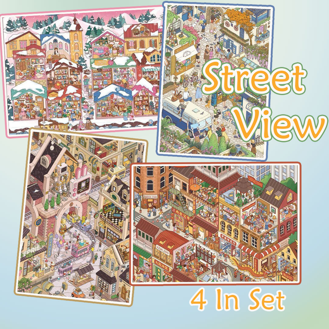 Street View DIY 3D Scene Stickers Collection - 4 Cute Miniature Scenes