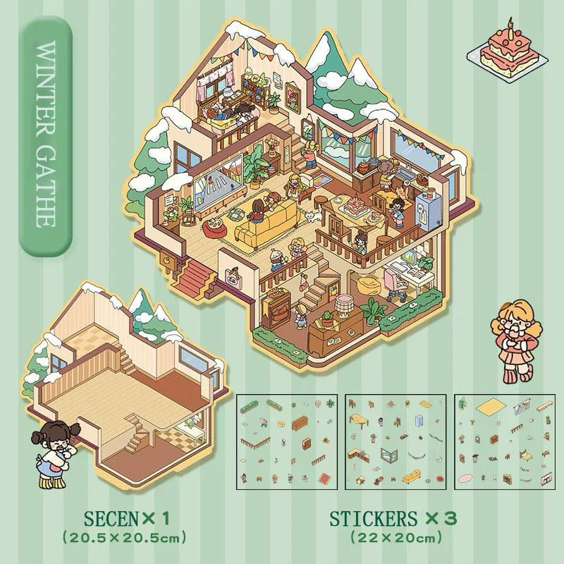 Winter Gathe DIY 3D Sticker Collection - Cute Miniature Scene